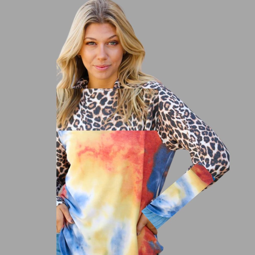 Together Clothing Animal Print Rainbow Tie Dye Top
